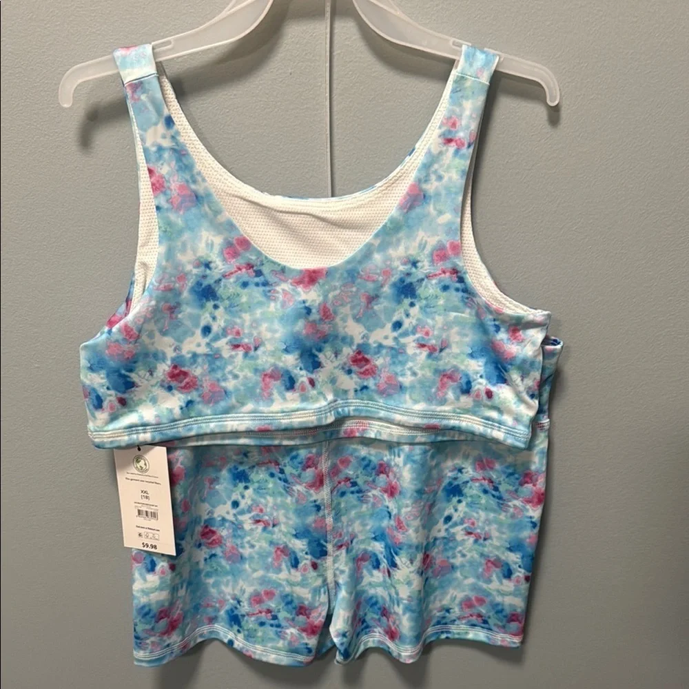 Athletic Blue and Pink Tie-Dye Tank Top and Shorts Set